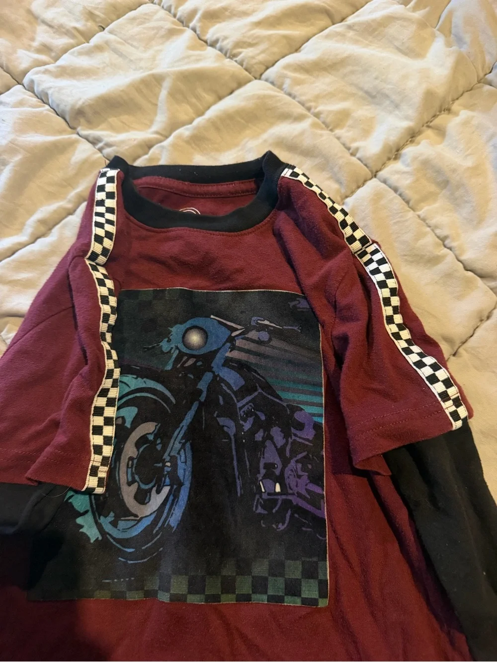 wonder nation Burgundy and Black Long-Sleeve Layered Motorcycle Tee